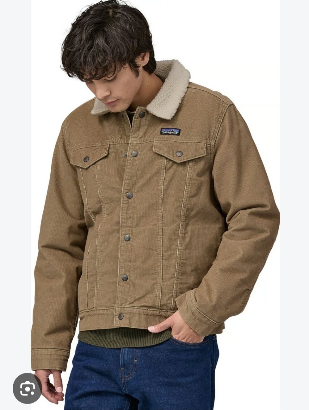 Patagonia Worn Wear Trucker Jacket Cream Cotton Outer Shell Regular Fit Size L
